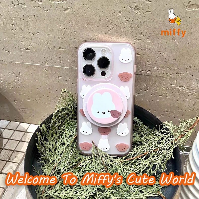 

Kawaii Miffy чехол для телефона подходит для Iphone 17, 16, 15, 14, магнитный чехол для телефона с защитой от падения, аксессуары в стиле аниме, подарок для девочки
