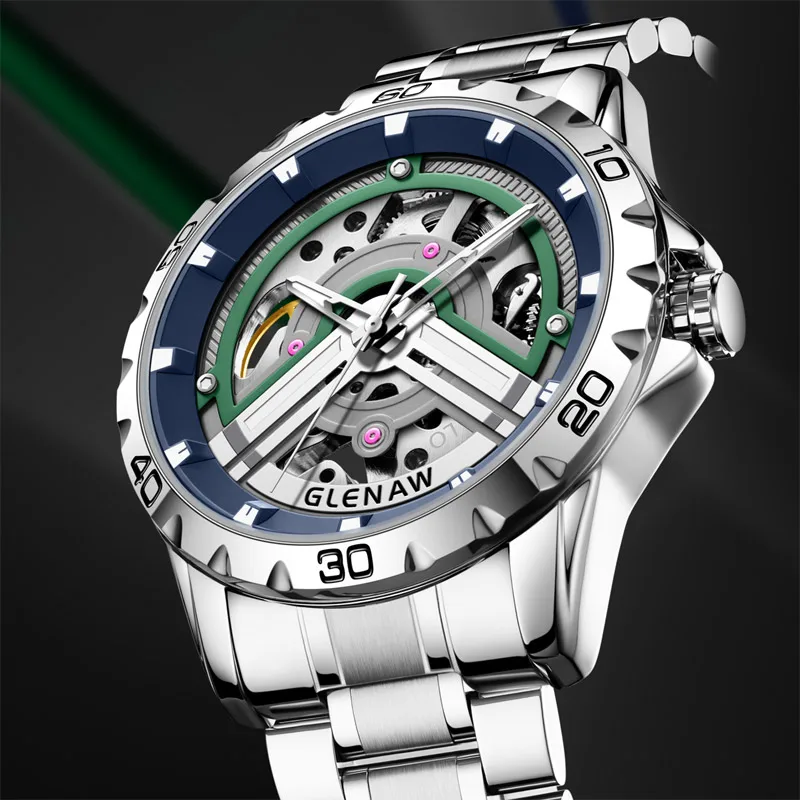 2024 GLENAW Men\'s Mechanical Watch Original Frame Waterproof and Luminous Stainless Steel Automatic Luxury Mechanical Fashion