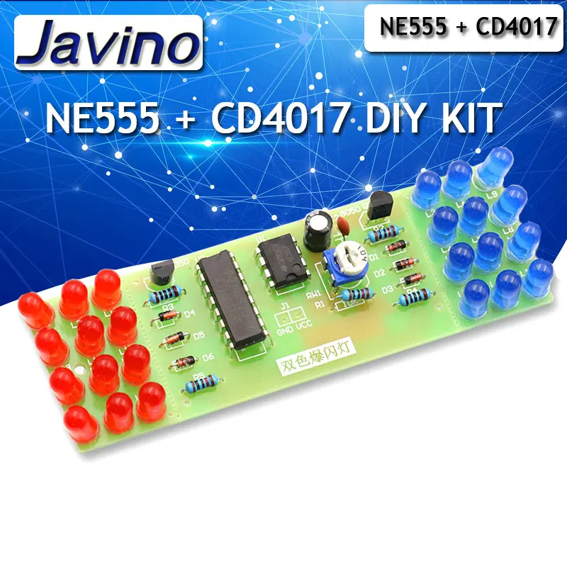 Elektroniczny zestaw do majsterkowania czerwony niebieski podwójny kolor migające światła stroboskop NE555 + CD4017 elektroniczne zestawy do nauki ćwiczeń Suite