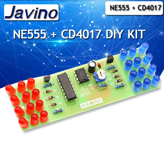 Elektroniczny zestaw do majsterkowania czerwony niebieski podwójny kolor migające światła stroboskop NE555 + CD4017 elektroniczne zestawy do nauki ćwiczeń Suite
