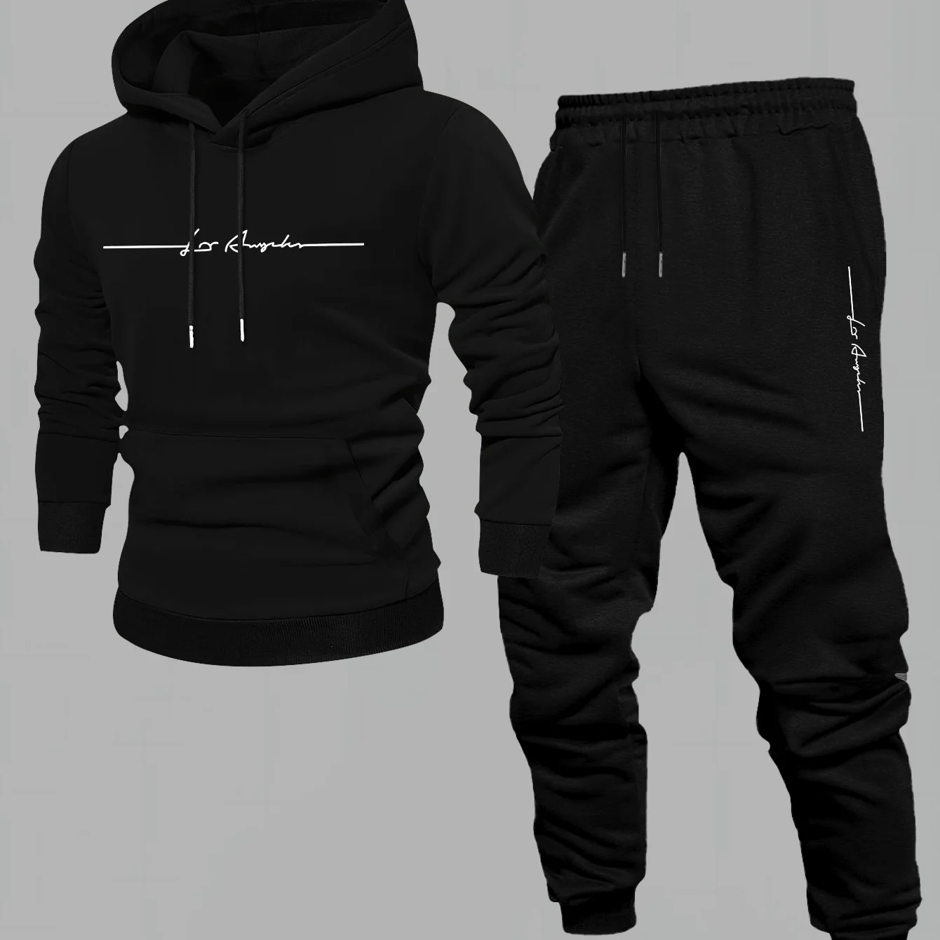 Men's hooded sweatshirt pants set, featuring a fall/winter sport and casual style, with American high street print design.