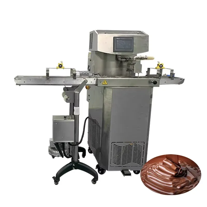 New CE Certified Chocolate Melting Coating Machine PLC Control Automatic Enrobing Equipment Almond Chocolate Coating