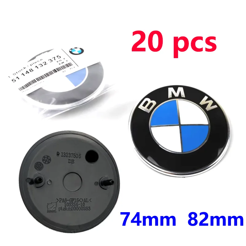 20pcs ABS 74mm 82mm BMW Hood Emblem Car Front Bonnet Logo Rear Trunk Badge Cover For BMW E39 E46 E30 E36 E87 E60 E90 Accessories