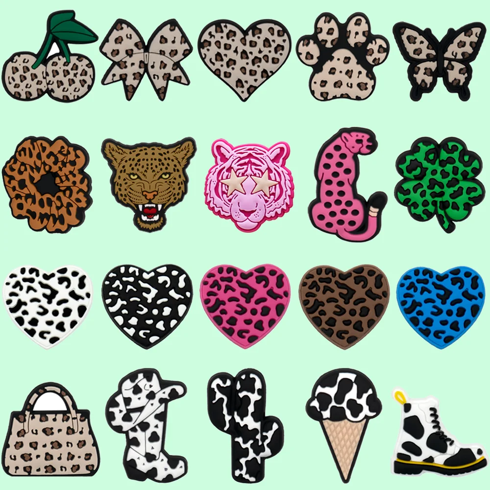 1–20 Stück Herzanhänger mit Leopardenmuster für Schuhe, Kirsch-Schmetterlings-Dekorationen für Sandalen, Leoparden-Geta-Schnallen-Accessoires