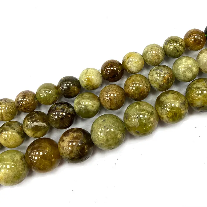 Fine 100% Natural Round Gemstone Beads Green Garnet DIY Women's Bracelet Necklace for Jewelry Making Charms 6/8/10MM 15''