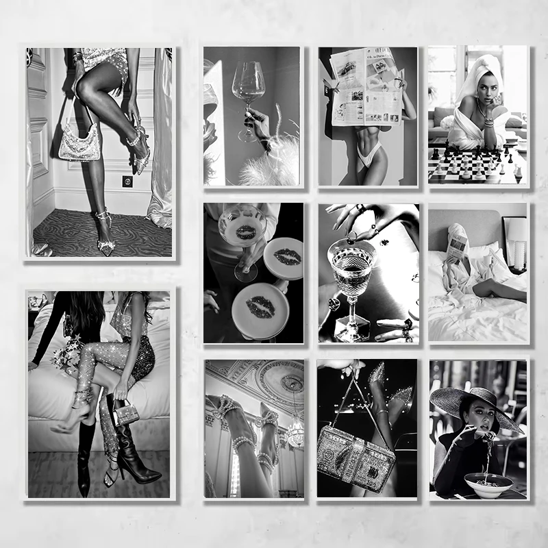 1pc frameless Modern Fashion Black and White High Heels Art Photography Poster Canvas Printing Mall Lounge Home Room