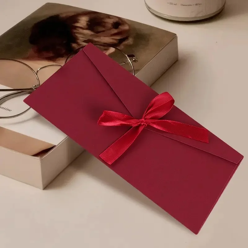 

10pcs Pearlescent Paper Special Paper Ribbon Red Envelopes a Pack #Handmade Invitation with Bow #Wedding Creative Invitation