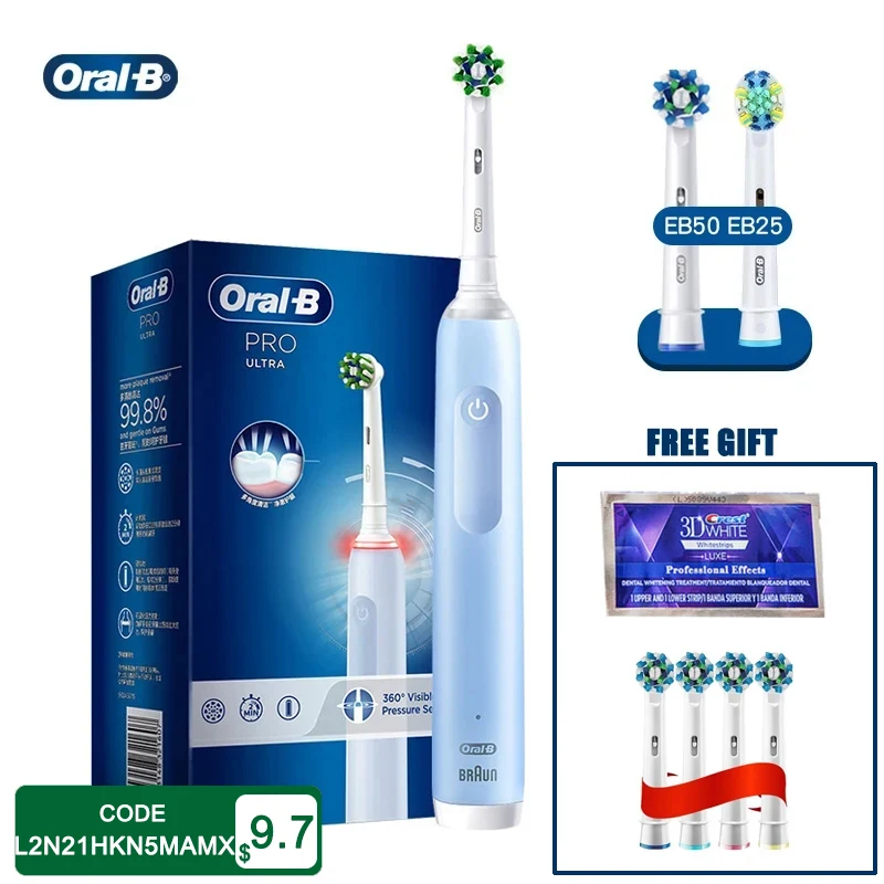 

Oral B PRO 4 Ultra 3D Rotation Electric Toothbrush Smart Pressure Sensor 4 Cleaning Modes Rechargeable Toothbrush With Gifts