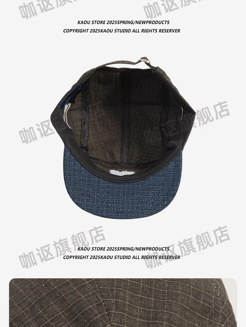 Skate-Stickerei 5-Panel-Baseballkappen Unisex Patchwork-Flatbrim-Hut aus Ripstop-Gewebe Verstellbare Streetwear-Camp-Hut für Männer und Frauen – Detail 4