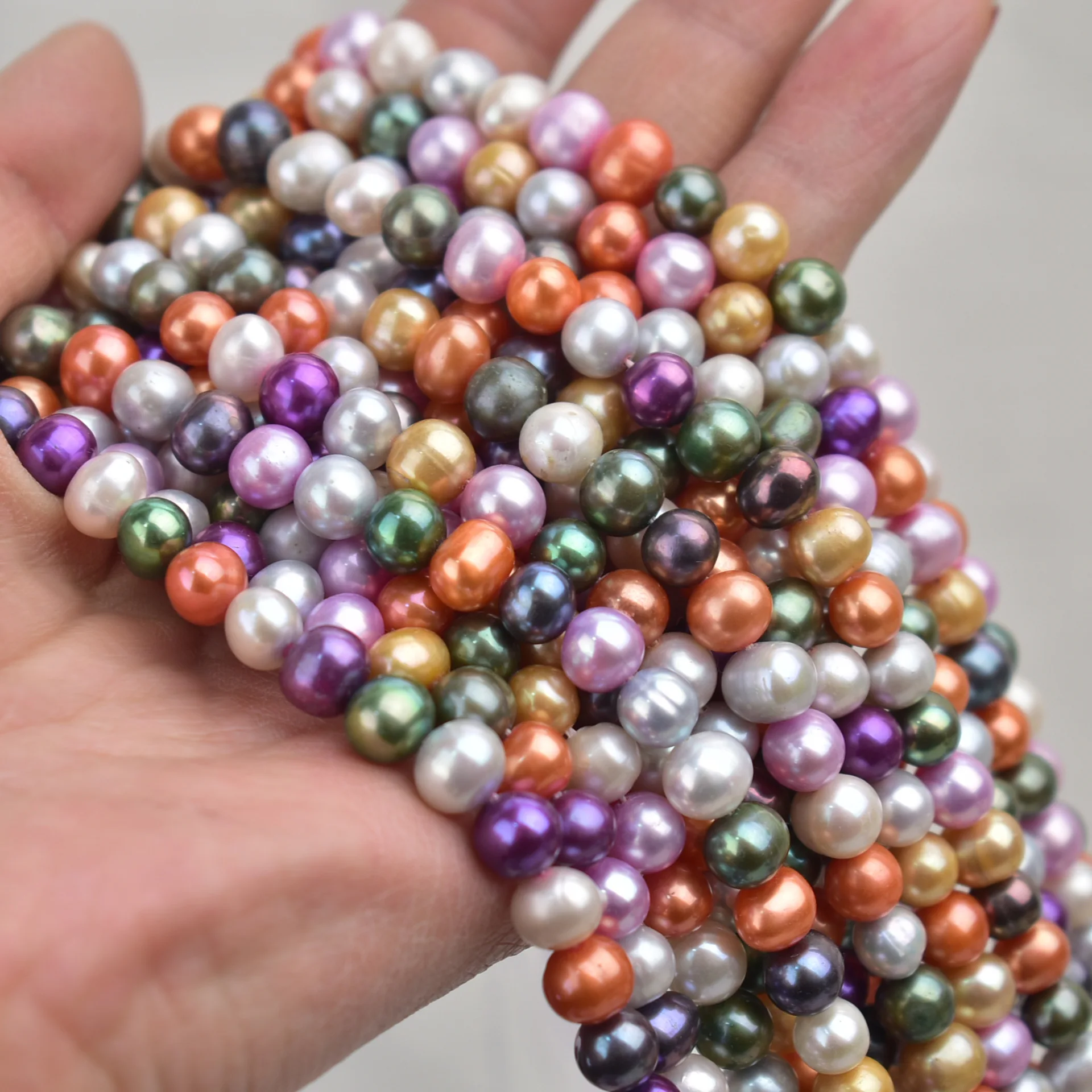 

Бусины из пресноводного жемчуга 7-8 мм, разноцветные, круглые, свободные, для изготовления ювелирных изделий, ожерелий и браслетов своими руками