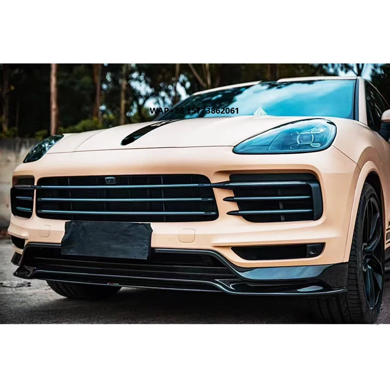 

New Carbon Fiber Front & Sport Rear Bumper Body Kit with Fog Light Cut-Outs Rear Lip Upgrade for PAG 2018-2023 Cayenne 9Y0