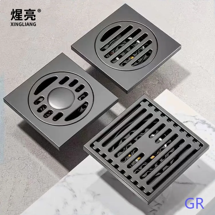 Gun Gray Stainless Steel Brass Floor Drain Bathroom Shower Universal Deodorant Anti Insect