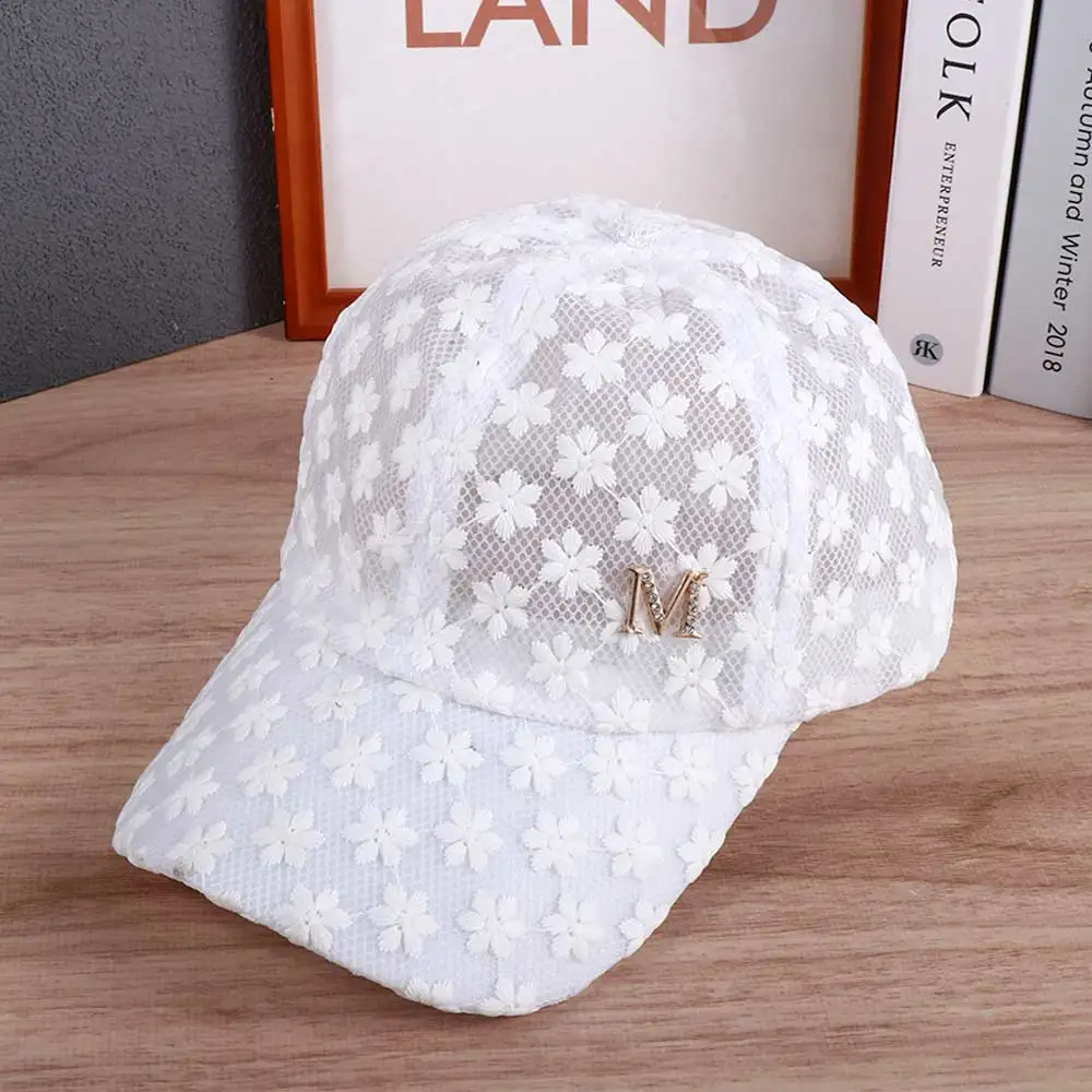 Fashion Women Lace Breathable Mesh Baseball Cap Embroidery Flower Summer Cap Snapback Hat Visor Cap