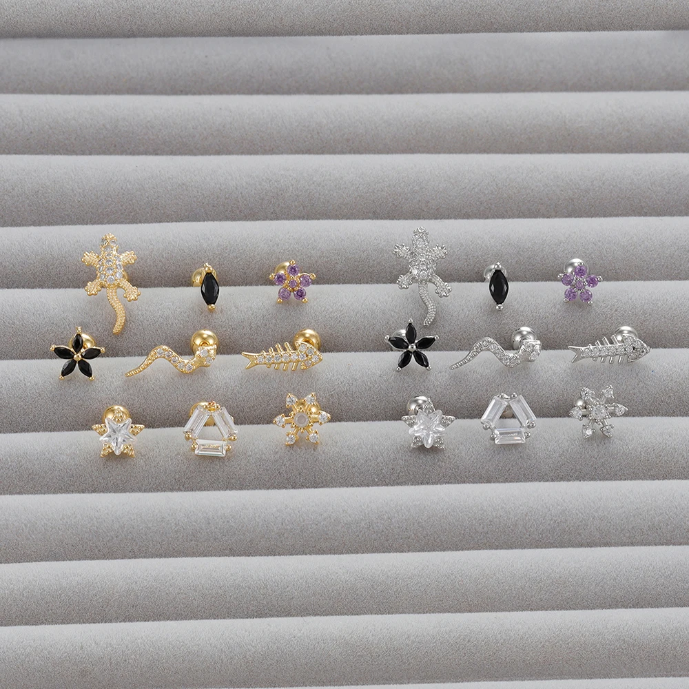 3 pièces nouvelle mode serpent Animal petites boucles d'oreilles ensemble pour femmes vis Helix boucle d'oreille filles Piercing bijoux cadeaux