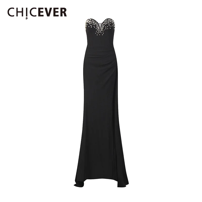 

CHICEVER White Spliced Pearl Dress Female Square Collar Sleeveless Slimming Intellectual Temperament Women's Dresses Fashion New