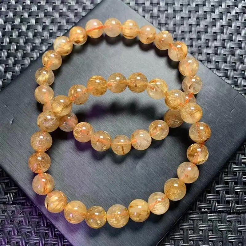 8.7MM Natural Gold Rutilated Quartz Bracelet Energy Gemstone Women Stretch Bracelet Jewelry Healing Birthday Present