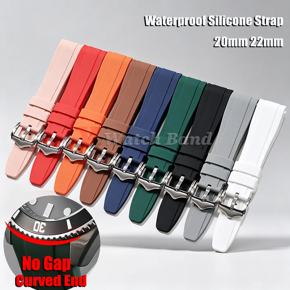 Gummiarmband mit gebogenem Ende für Omega, für Swatch, für Rolex, Silikon für Seiko, Uhrenarmband, 20 mm, 22 mm, universeller Herren-Sport-wasserdichter Gürtel