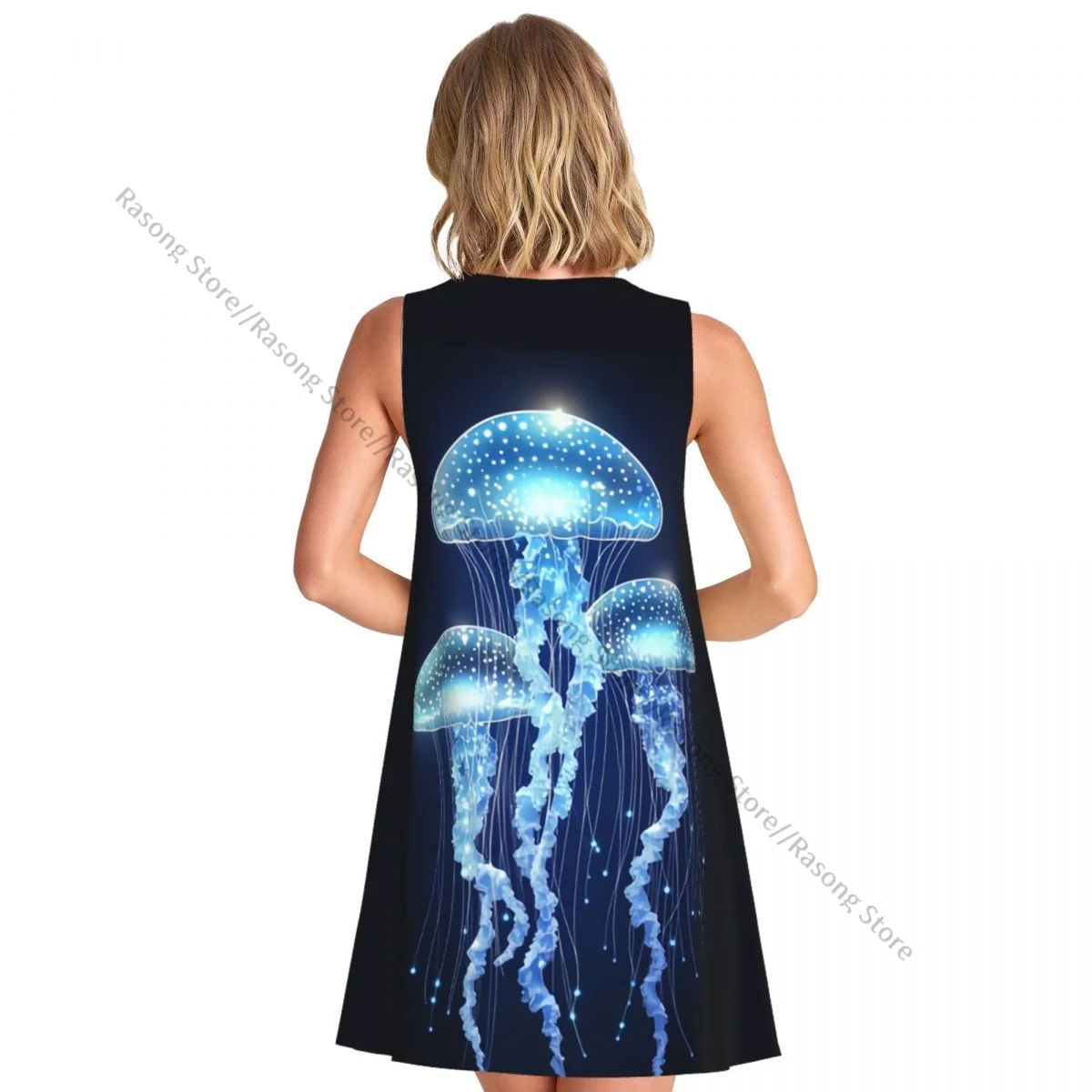 Vestido de mujer Medusa bioluminiscente con tentáculos Vestido largo sin mangas con cuello redondo