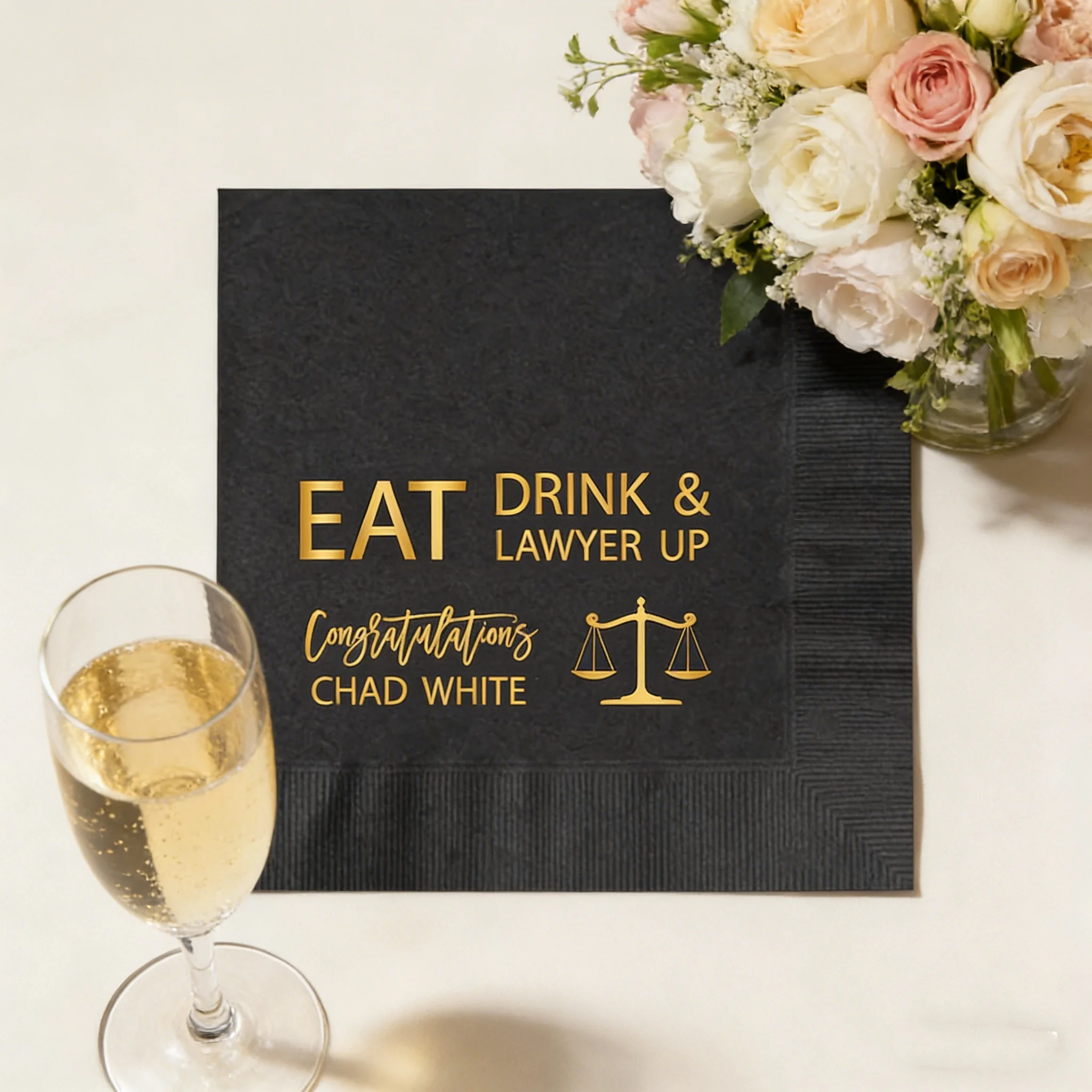 

50pcs Custom Lawyer Graduation Party Paper Napkins Eat Drink Lawyer Up Printed Beverage & Dinner Guest Towels