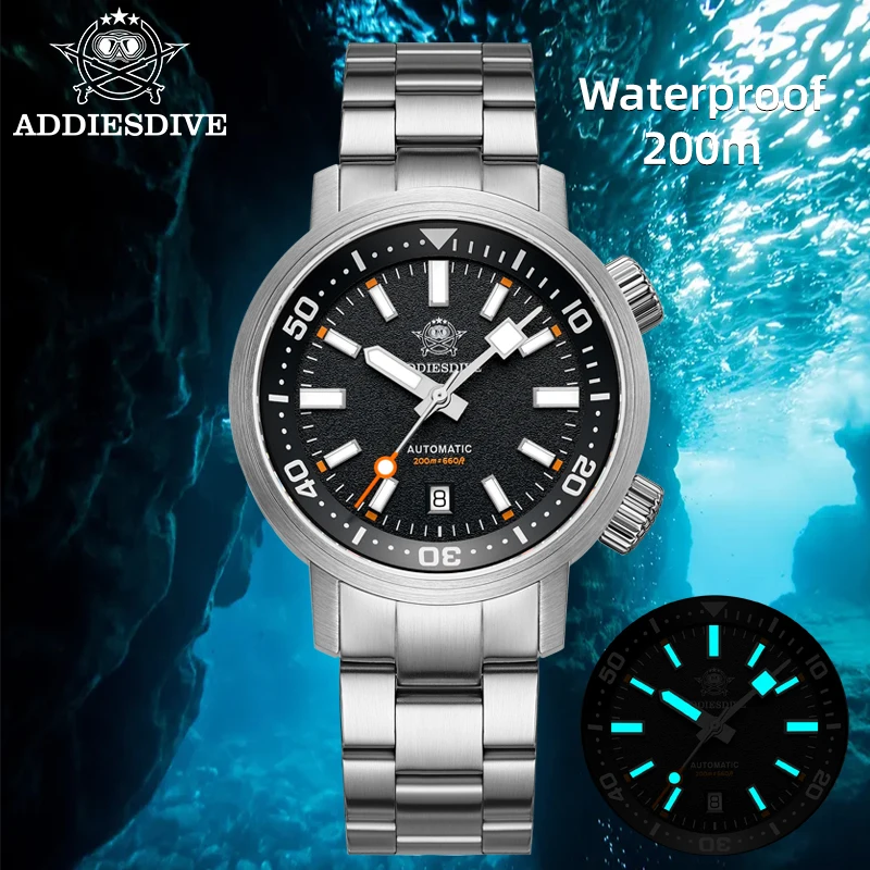 ADDIESDIVE Men's Automatic Mechanical Watch Sapphire Glass Diver Wristwatch Super Luminous 200m Waterproof Steel Watches AD2541