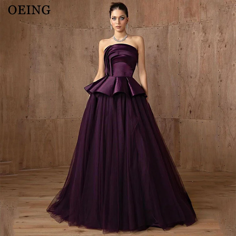 OEING Elegant A-Line Prom Dresses Strapless Floor-Length Party Gowns Soft Tulle Vestidos de noche Customized