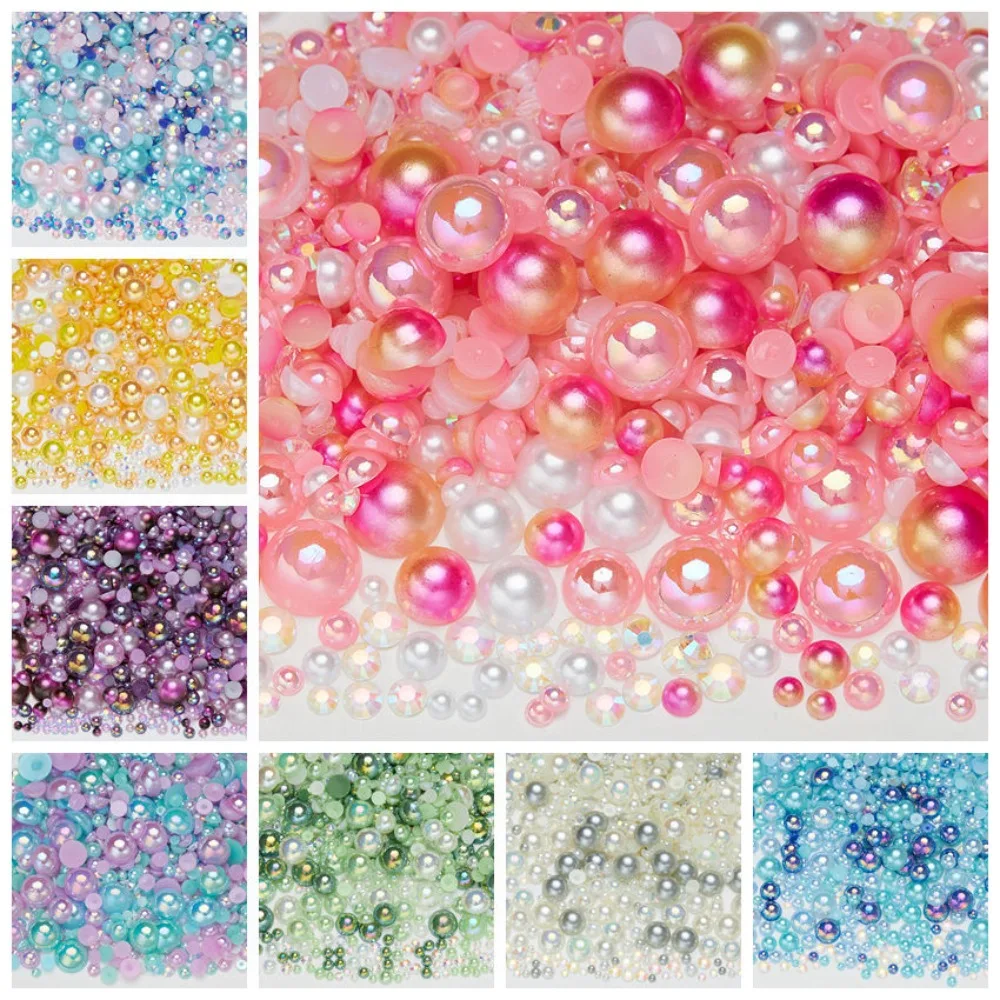 Halbrunde Perlen für DIY-Bastelarbeiten, Dekoration, gemischte Farben, flache Perlen, Strass-Edelsteine, lose Perlen für Nagelkunstbedarf – Detail 1