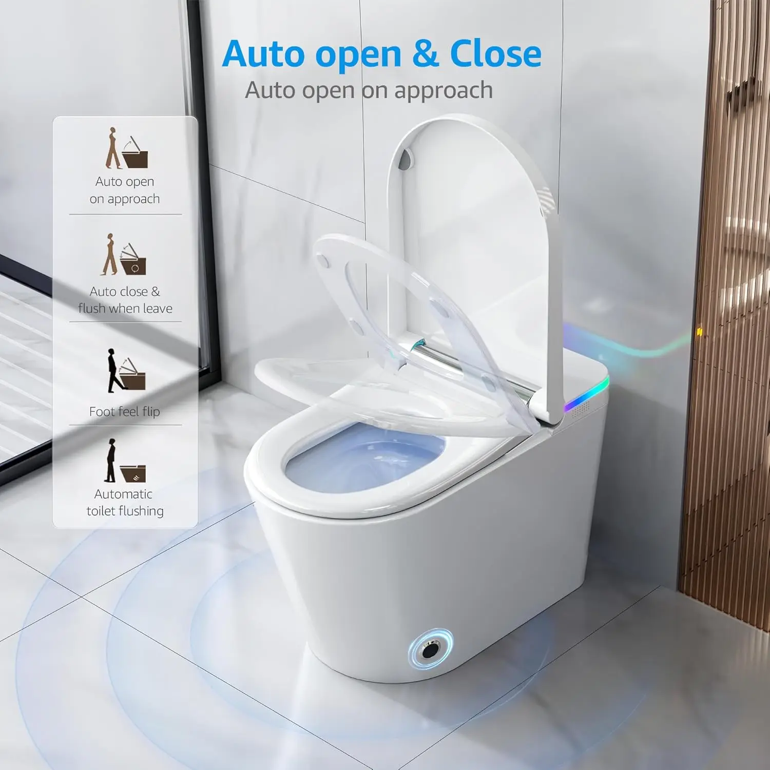 Tankless Smart Toilet with Built-In Bidet Heated Seat Warm Water and Dry Simple Installation with Foot Sensor and Night Light