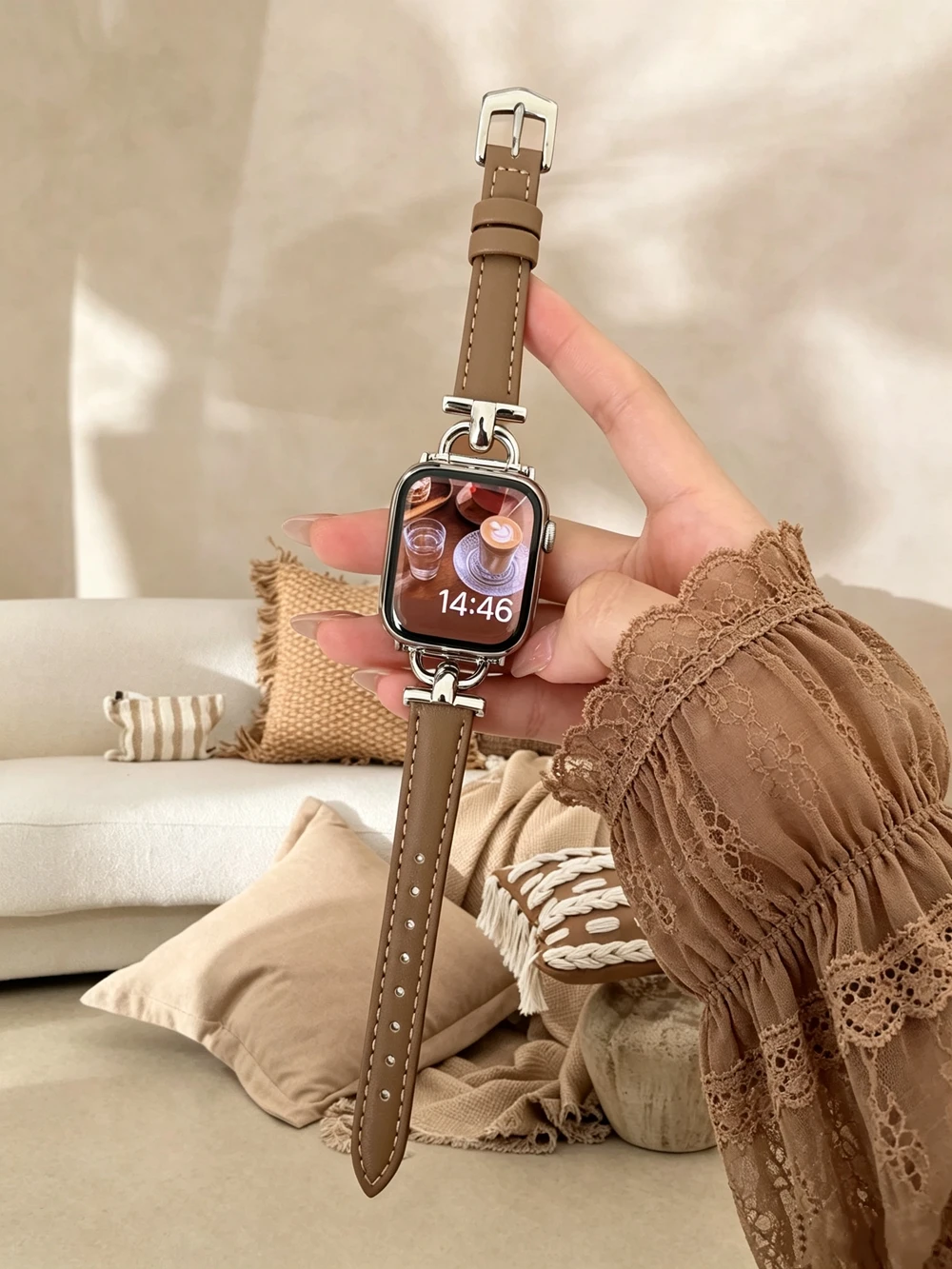 Leder-Schlaufe für Apple Watch Armband Correa Damen Slim Thin 38mm 40mm 41mm 42mm 44mm 45mm 49mm – Detail 5