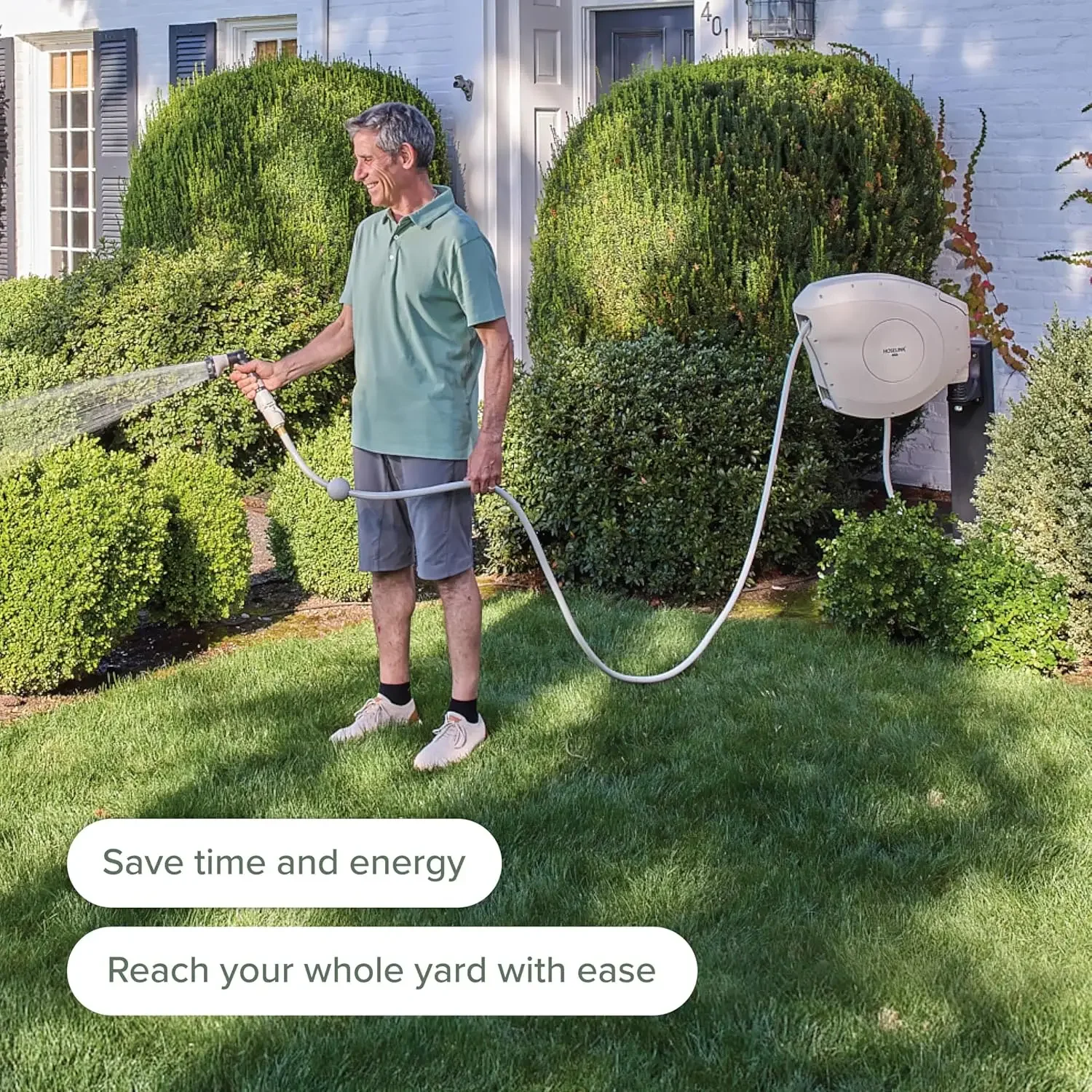 بكرة خرطوم حديقة أوتوماتيكية قابلة للسحب بطول 50 قدمًا باللون البيج، 9/16 بوصة، فوهة رش ذات 8 أنماط