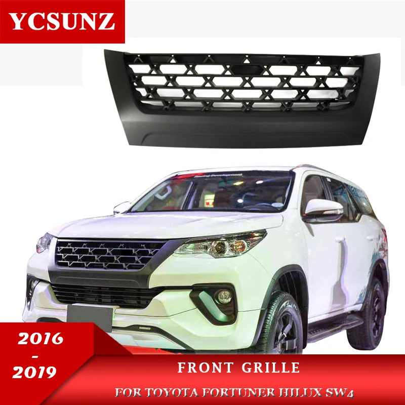 

ABS Matte Black Racing Grills Front Grilles Cover For Toyota Fortuner Hilux SW4 2016 2017 2018 2019 Car Accessories