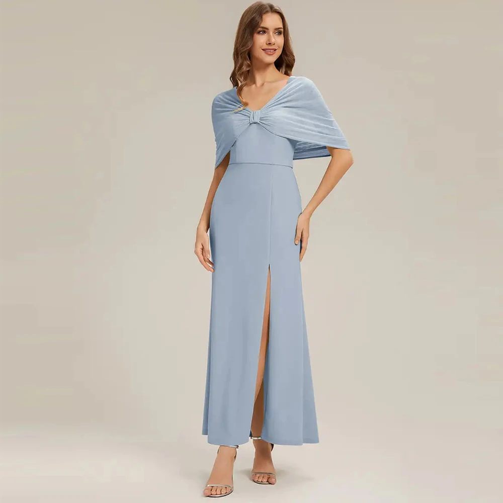 

BAZIIINGAAA Evening Dress Short Sleeve High Stretch Sheath Strapless Floor Length Dress Stretch Knit Bowknot Evening Dresses
