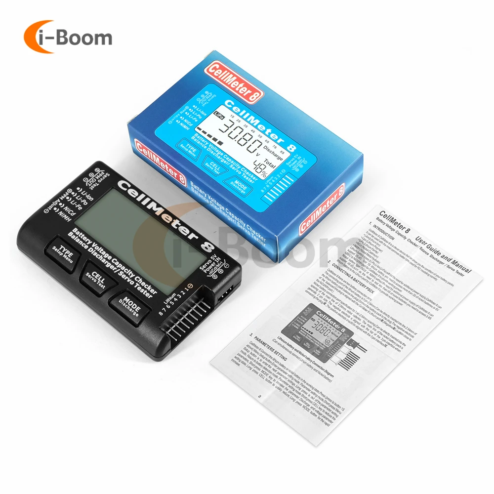 RC CellMeter 7 8 1-8S LCD Digital Battery Capacity Tester voltage meter for LiPo li-lon NiMH Ni-Cd Li-Fe lithium iron battery