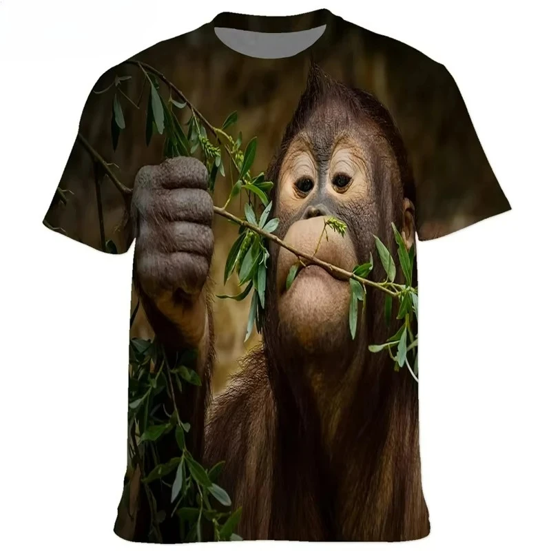 Animal Orangutan_monkey 3D Print Tshirt  Mens Clothing Summer Funny Gorilla Short Sleeve Tee Tops Personality O Neck T Shirt