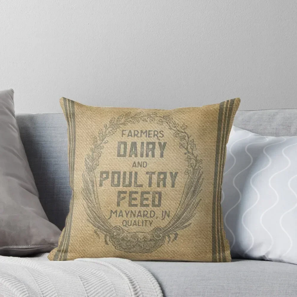 Vintage Burlap Style Dairy Poultry Feed Sack Design Throw Pillow Decorative Cushions For Living Room Custom Cushion pillow