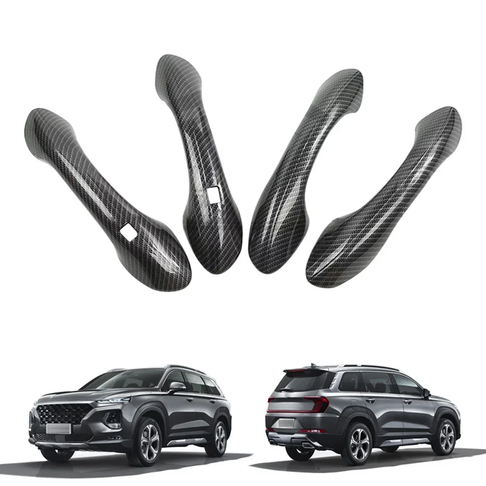 

Комплект из 4 накладок на дверные ручки для Hyundai Santa Fe TM 2019-2022, карбон, ABS-пластик, аксессуары