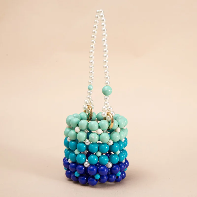 Rainbow Beaded Bag Handmade Woven Women's Bag Cute Girl DIY Homemade Pearl Bags for Women Mini Macaron Small Ladies Handbag