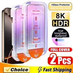 2Pcs Dust Free Easy Installation Screen Protector For iPhone 15 14 13 11 12 16 Pro Max Mini XR X XS MAX 17 8 15 16 Plus HD Glass