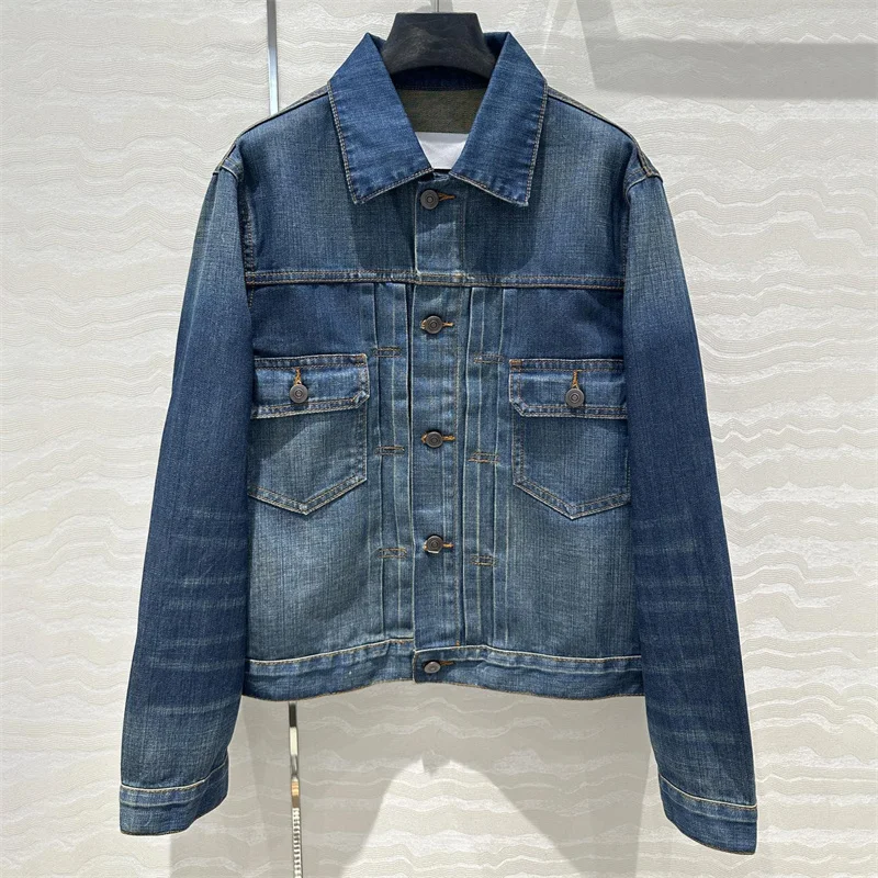 

Women's denim jacket 2024 autumn New in outerwears Vintage washed Women's coats 100% pure cotton Long sleeved Top Women's jacket