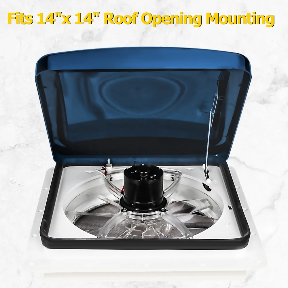 12V RV Roof Vent 3-Speed Manual Crank RV Vent Fan Ventilation Exhaust Fan for 14x14 inch Roof Opening Mounts Anti-UV Material