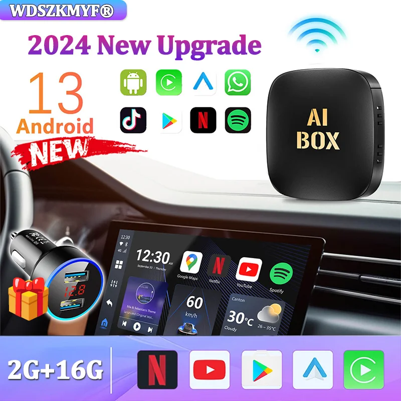 3in1 Carplay Ai Box Android 13 Wireless Android Auto Wireless Carplay Adapter For Netflix YouTube For Benz Audi Kia Hyundai VW