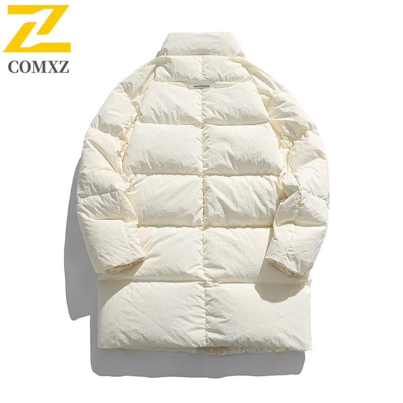 COMXZ 2025 Winter High Quality Down Jacket New Stand Collar Snow Ski White Duck Down Puffer Coat Fashion Warm Thermal Outerwear