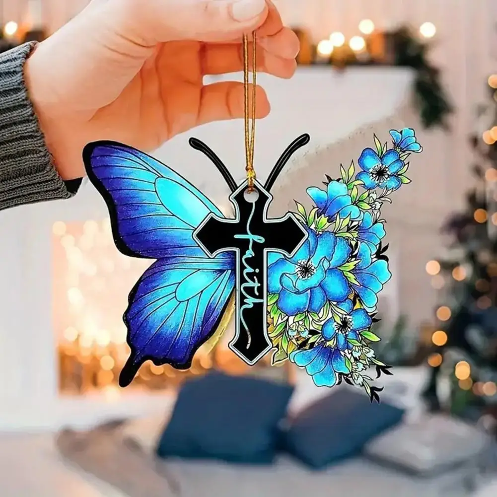 Christian Inspirational Accessory Butterfly Key Chain Pendant Rearview Mirror Ornament Elegant Car Accessory with Inspirational