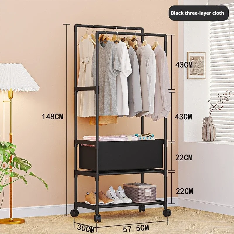 Clothes Rack Double Rod Movable Coat Rack Bedroom Multi-purpose Clothes Storage Shelf Household Multi-layer Clothes Racks