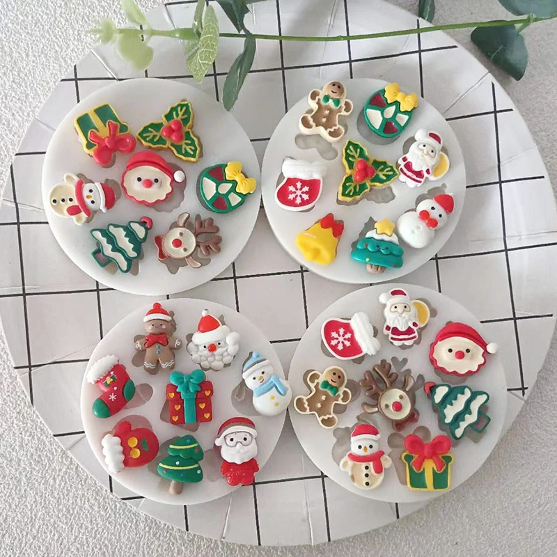 Christmas Holly Reindeer Jingle Bell Ornaments Silicone Sugarcraft Mold Chocolate Cupcake Baking Fondant Cake Decorating Tools