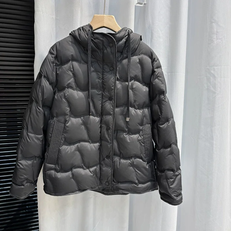 Schinteon Women's 90% White down Jacket with Hood Solid Color Autumn Winter Warm Fashion Parka Outerwear 2026 New