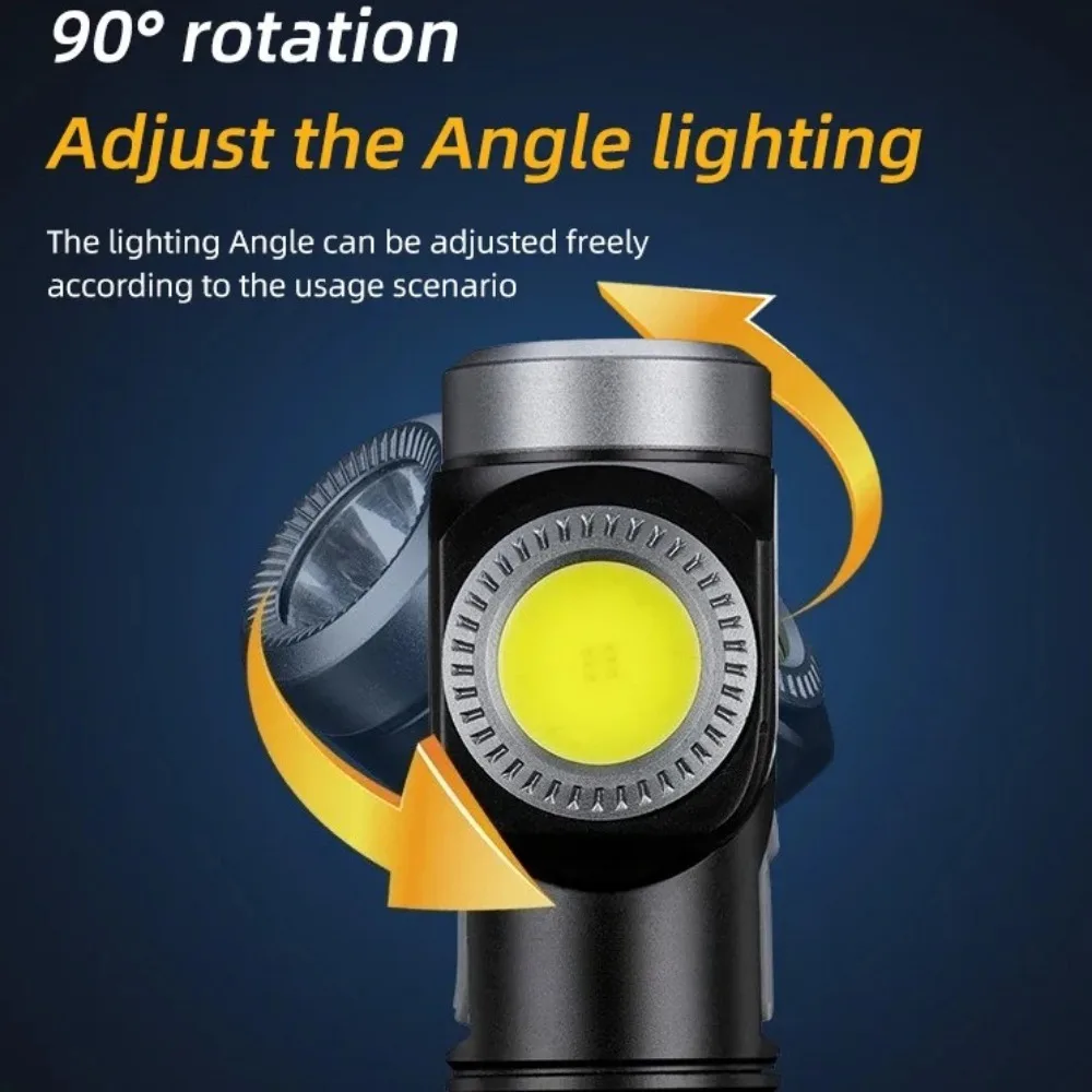 Pocket LED Flashlight with 90° Rotate Head Rechargeable Torch with Magnetic Base Emergency Headlight for Outdoor Camping Hiking