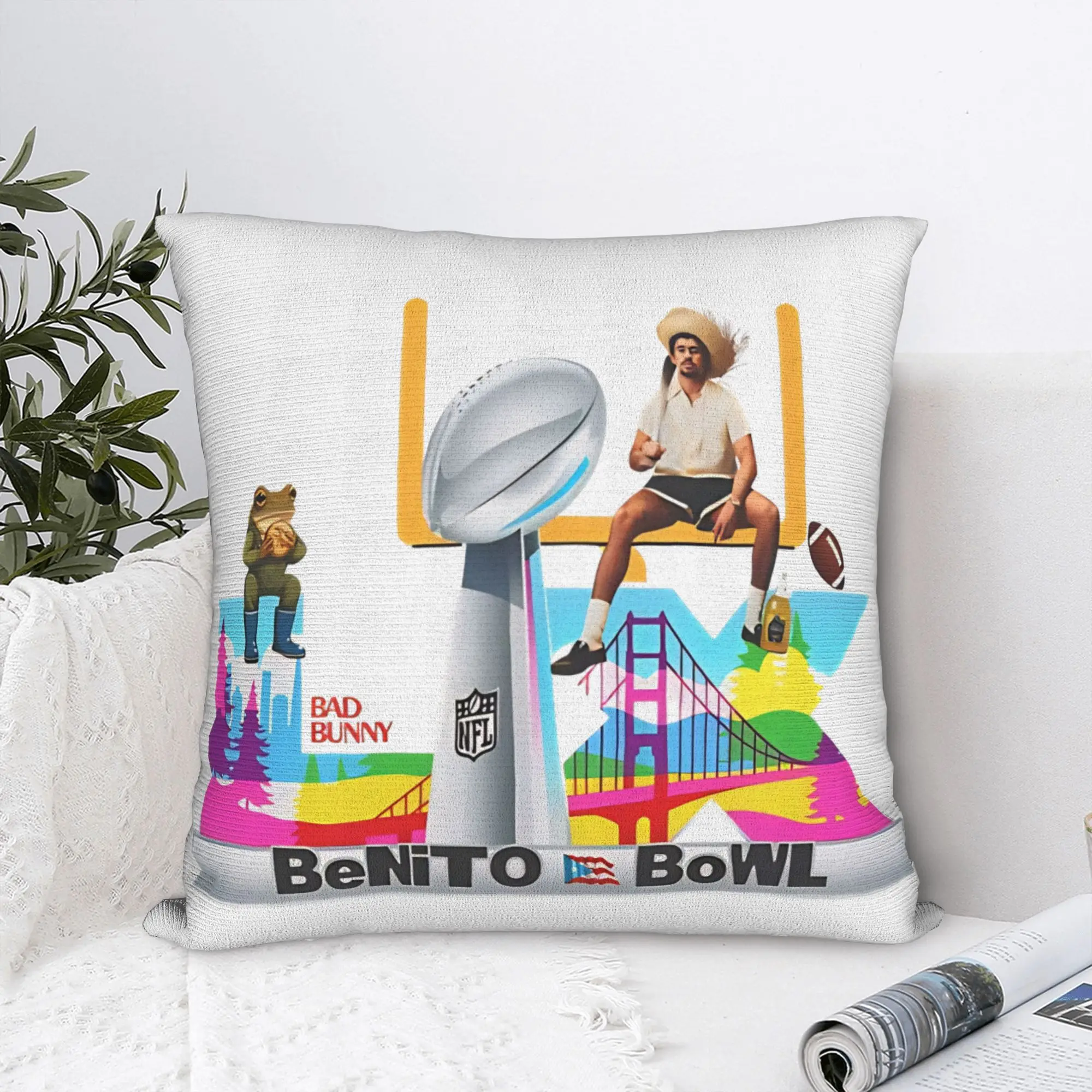

Наволочка для декоративной подушки Bad Bunny Puerto Rico Football, полиэстер, модные чехлы для подушек