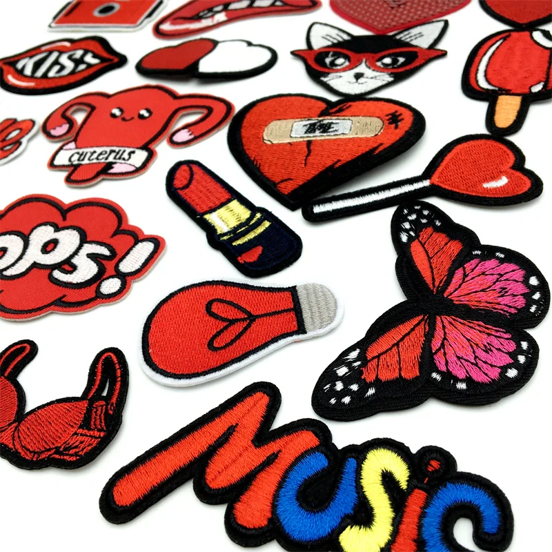 Parche táctico bordado rojo romántico adhesivo termofusible para ropa - imagen 2