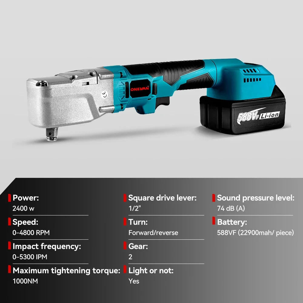 ONEVAN-Cliquet électrique sans balais, vis de retrait sans fil, écrou, réparation de voiture, outils électriques pour batterie Makita 18V, 1/2 en