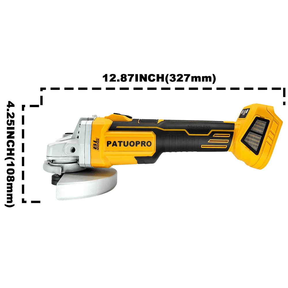 PATUOPRO 125MM Brushless Electric Angle Grinder Adjustable Speed Cutting Machine Handheld Home Power Tool Fit Makita 18V Battery